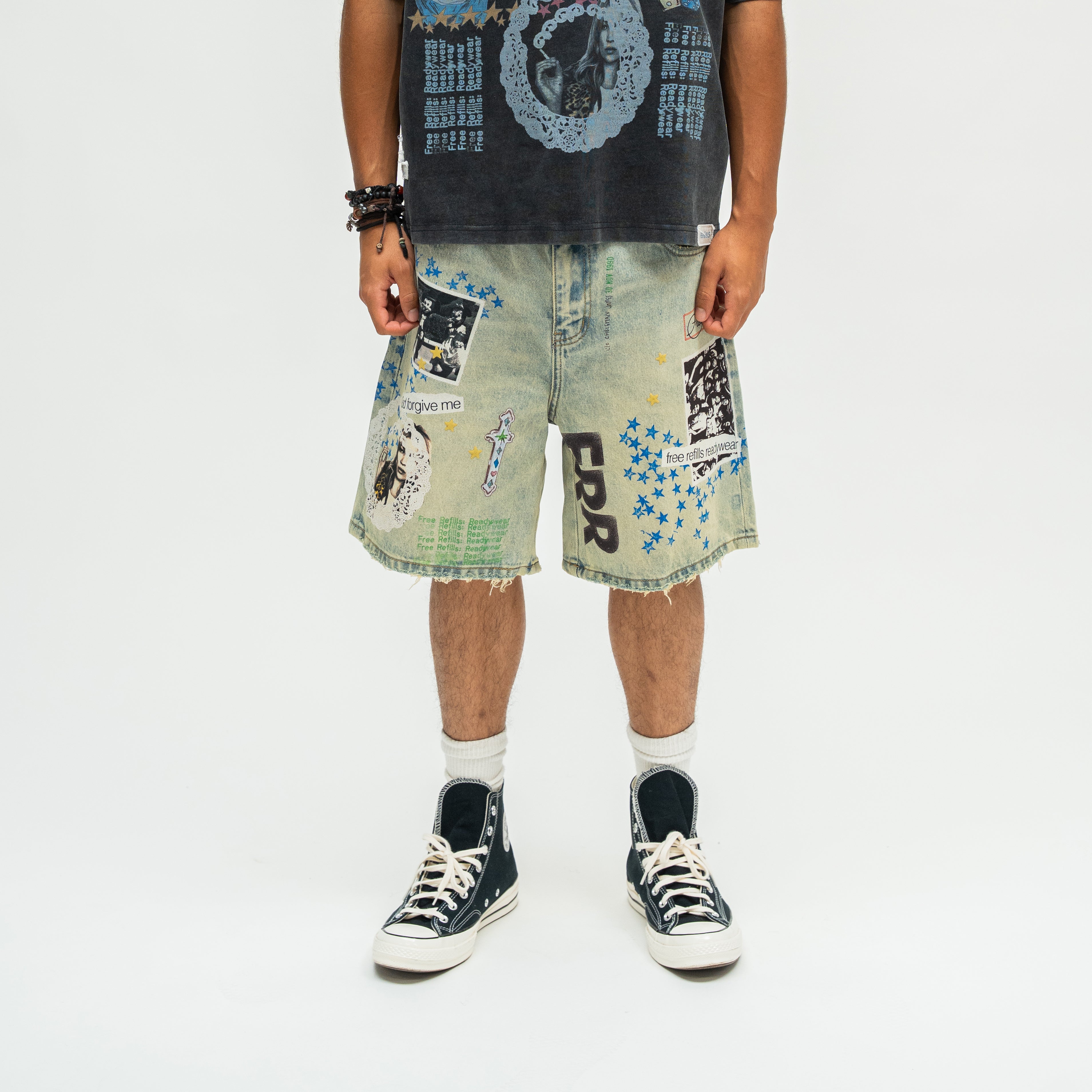 Collage Denim Jorts - Blue
