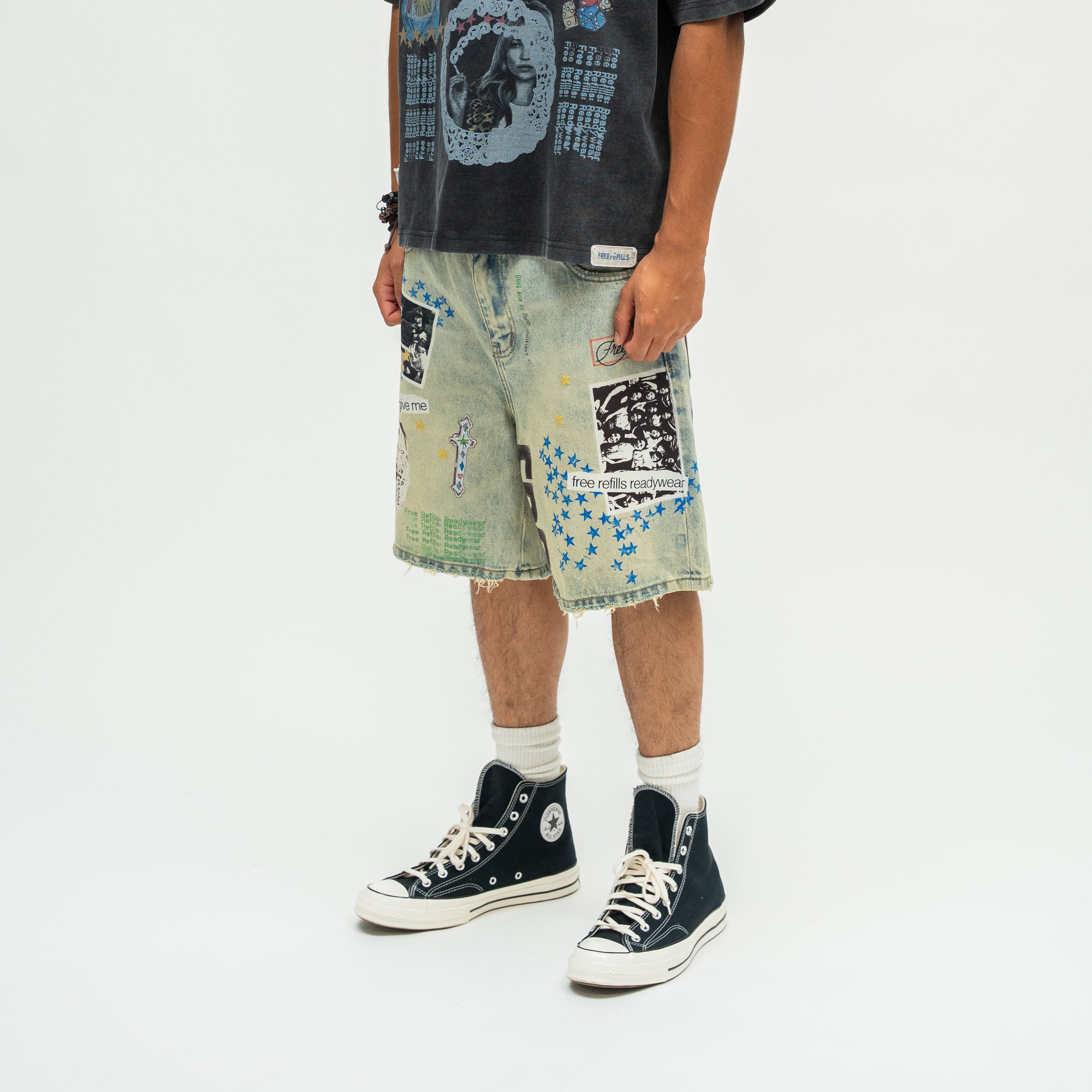 Collage Denim Jorts - Blue