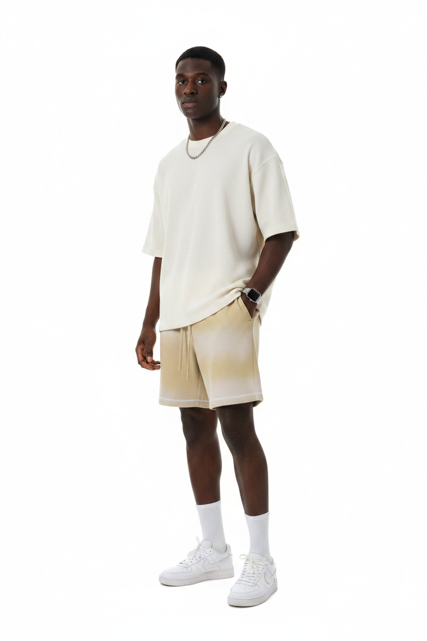 "Brooklyn Republic Essentials" Sunfade Waffle Raw Hem Shorts