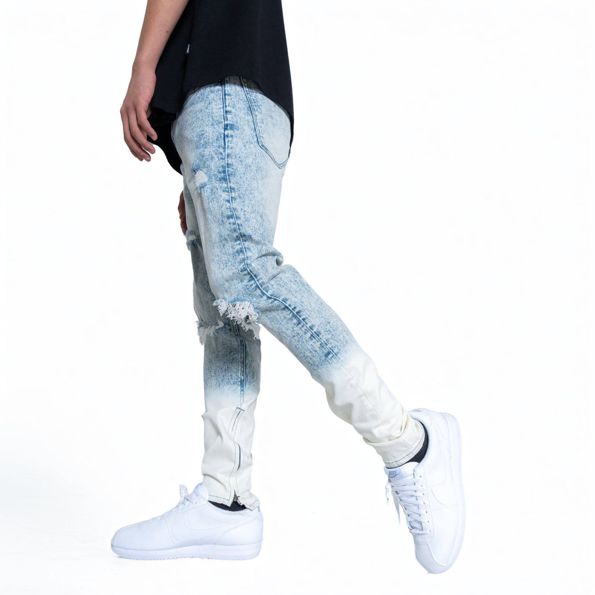 Men's Acid Washed Slim Tapered Jean in Blue - Konus Brand