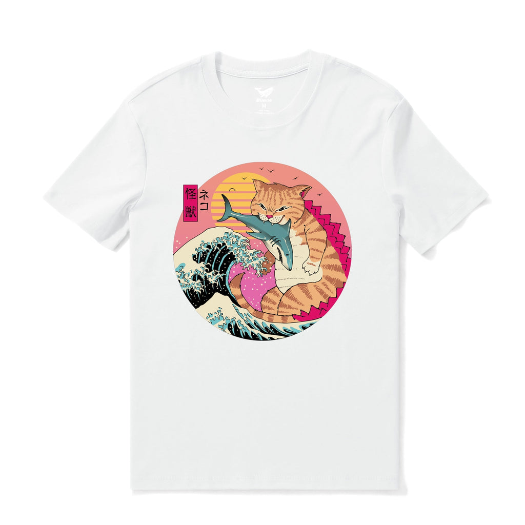 Hawaiian Tee For Men Super CatZilla Tee Crew Neck 100% Cotton - WHITE